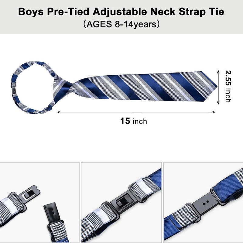 DiBanGu Boys Pre-tied Neckties and Pocket Square Set Adjustable Strap Tie for Kids Wedding Party Graduation School Uniforms - Image 3